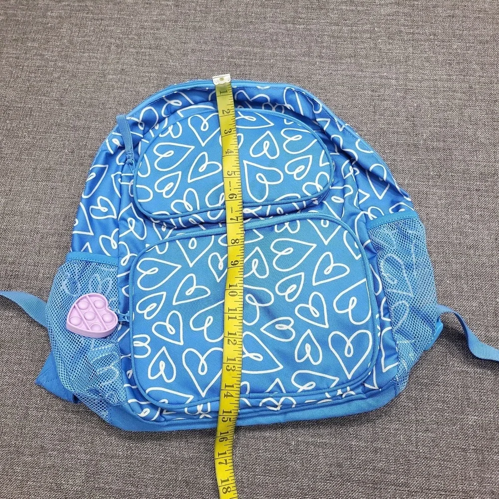 Cat & Jack Kids Girls Backpack Blue Printed White Hearts Back to School Bag